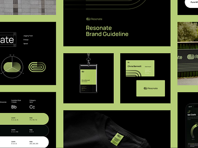 Resonate: Brand Guideline app brand brand guideline branding clothing design event fitness graphic design guideline health illustration logo mockup race run running sport stationary tshirt