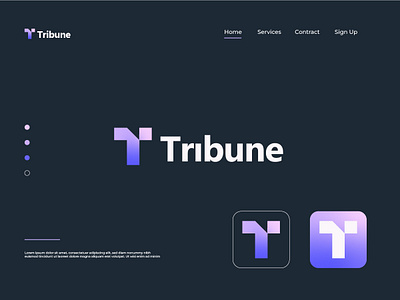 Tribune Logo app icon branding concept design designer gradient idea lettering lettermark logo logomark minimal modern pink purple saas software t letter trademark website