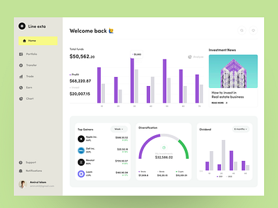 Investment Dashboard bank dashboard deshboard deshboard ui home screen investment minimal app payment ui ux