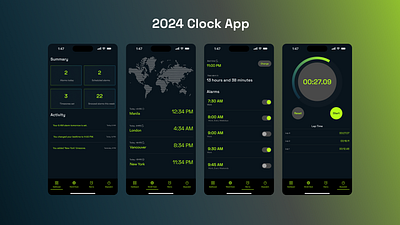 Clock App Concept app clock clockapp darkmode mobile ui uiux