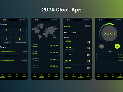 Clock App Concept app clock clockapp darkmode mobile ui uiux