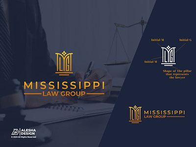 Mississippi Law Group (MLG) Logo Design branding design g icon initial l law lawyer logo logo mark m minimalist mlg modern monogram pillar simple symbol vector wordmark