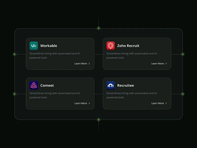 Integration cards UI | Glassmorphism branding clean design glassmorphism hr integrations hr tech integrations landing page turing turinglabs ui design website workable zoho