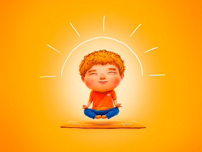 Cute boy meditating cg character children cute illustration kids light love meditation smile sun warm yoga
