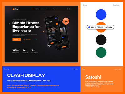 Fitness Website Style Guide with Header 3d analytics animation app ui branding cards design figma graphic design motion graphics styleguide ui withheader