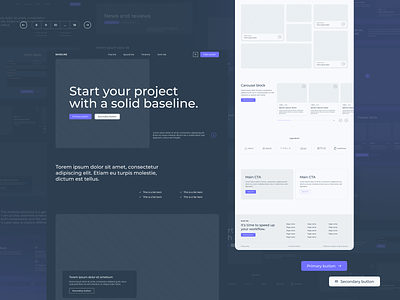 Baseline wireframe kit carousel components cta dark mode figma for sale hero homepage light mode nested instances pagination purple ui ux wireframe wireframe kit wireframekit