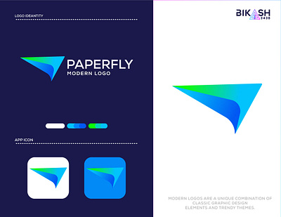 Modern logo airplane logo bikash3438 branding bsartline design gradiant logo graphic design logo logo creator logo design logo designer minimalist logo modern logo paperfly