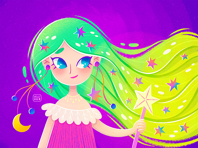 21/365 Starly girl with staff. Character illustration art artist character commercial concept creative design dress girl graphic graphics hair illustration moon princess smile staff star starly