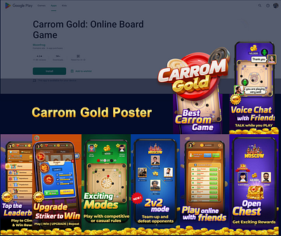 Carrom Gold - Online Board Game branding carrom board game carrom game game poster graphic design mobile game poster design ui uiux design
