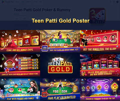 Teen Patti Gold Poker & Rummy branding card game game poster graphic design mobile game poster design teen patti gold ui