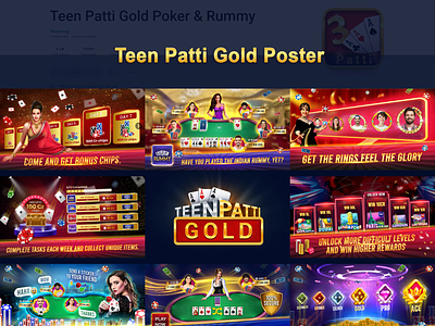 Teen Patti Gold Poker & Rummy branding card game game poster graphic design mobile game poster design teen patti gold ui