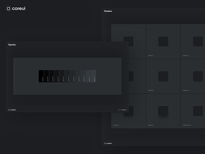 CoreUI ・Opacity + Shadows codesign coreicon coreui dark designsystem designtokens figma foundation light primitives productdesign uidesign uikit ukraine utility uxui