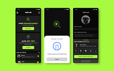 PetNosh - Pet NFC Tag Scanning App app appdesign design figma nfc pet ui uidesign uiux userinterface ux