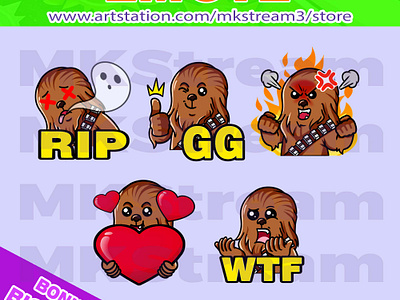 Twitch emotes star wars chewbacca rip, gg, rage, love & wtf pack animated emotes anime bigfoot chewbacca chewbacca emotes chewy design emotes gg illustration love rage rip star wars starwars starwars emotes sub badge twitch emotes wtf yeti