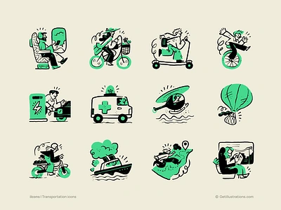 ilcons - Transportation icons ambulance bicycle branding car design flat icon icons illustration illustrations mini illustrations motorcycle plane ship spot illustrations transportation icon ui ux vector vehicle