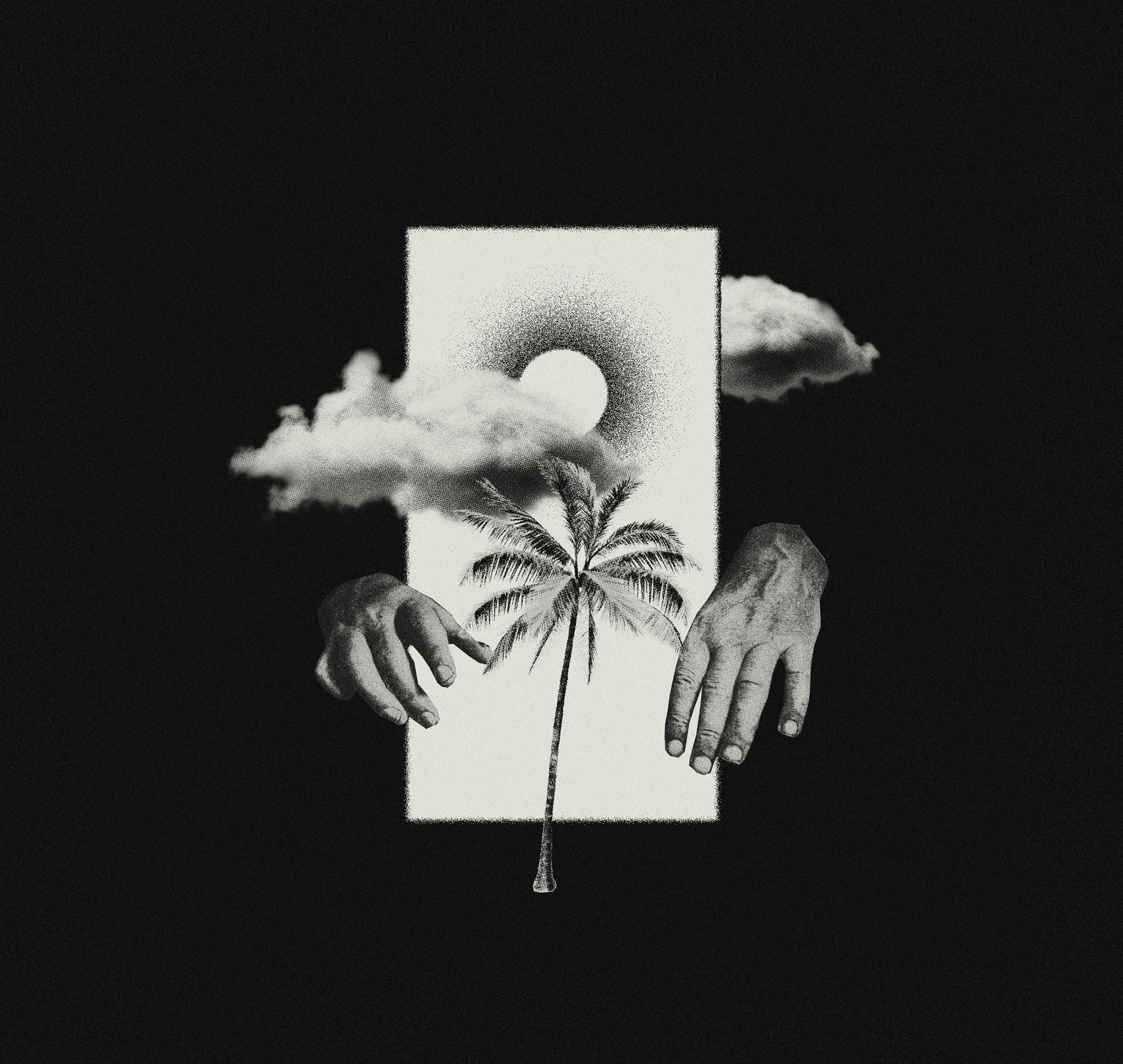 RB010 black and white collage composition experimental hands illustration palms