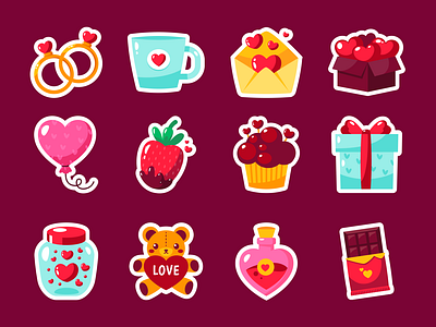 Valentine Illustration 💖 14 chocolate february heart icon illustration love pink ring set strawberry teddy valentine