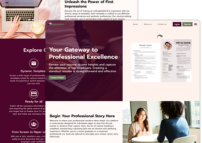 Resume Creator Website cv design landing page platform resume ui website