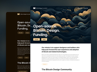 Bitcoin Design Foundation bitcoin black branding community crypto cryptocur cryptocurrency foundation gold illustration non profit ux waves