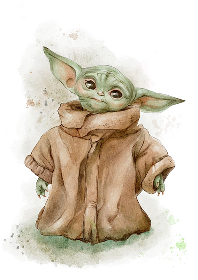 Baby Yoda Fan Art artwork baby yoda character art digital art digital illustration digital painting digital watercolor drawing fan art illustration movie character portrait star wars watercolor yoda