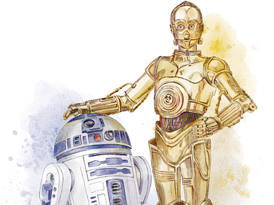 Star Wars Fan Art artwork c 3po character portrait digital art digital illustration digital painting digital watercolor drawing fan art illustration movie character movie poster r2d2 star wars watercolor watercolor art