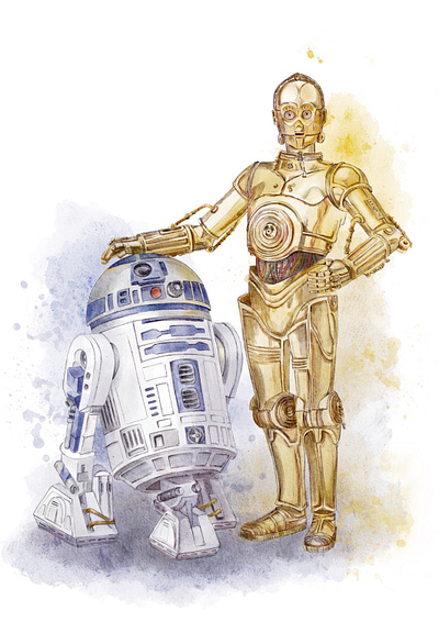 Star Wars Fan Art artwork c 3po character portrait digital art digital illustration digital painting digital watercolor drawing fan art illustration movie character movie poster r2d2 star wars watercolor watercolor art