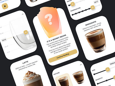 Smart coffee machine - secret recipe app coffe dark theme design illustration smart ui ux