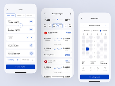 Flight Booking App Design Light Theme air ticket airline airplane tickets blue booking app flight flight app flight book app flight book ui ux flight booking flight booking app design flight ticket flights app minimal modern saas simple ui uiux user friendly