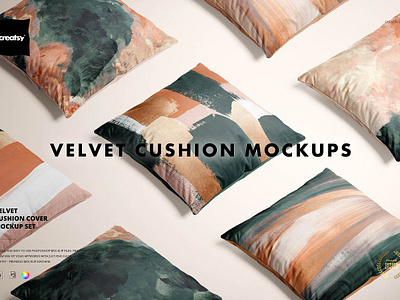 Velvet Cushion Cover Mockup Set creator custom customizable design designed generator mock ups pattern patterns personalized printed smart object surface template templates velvet cushion cover mockup set