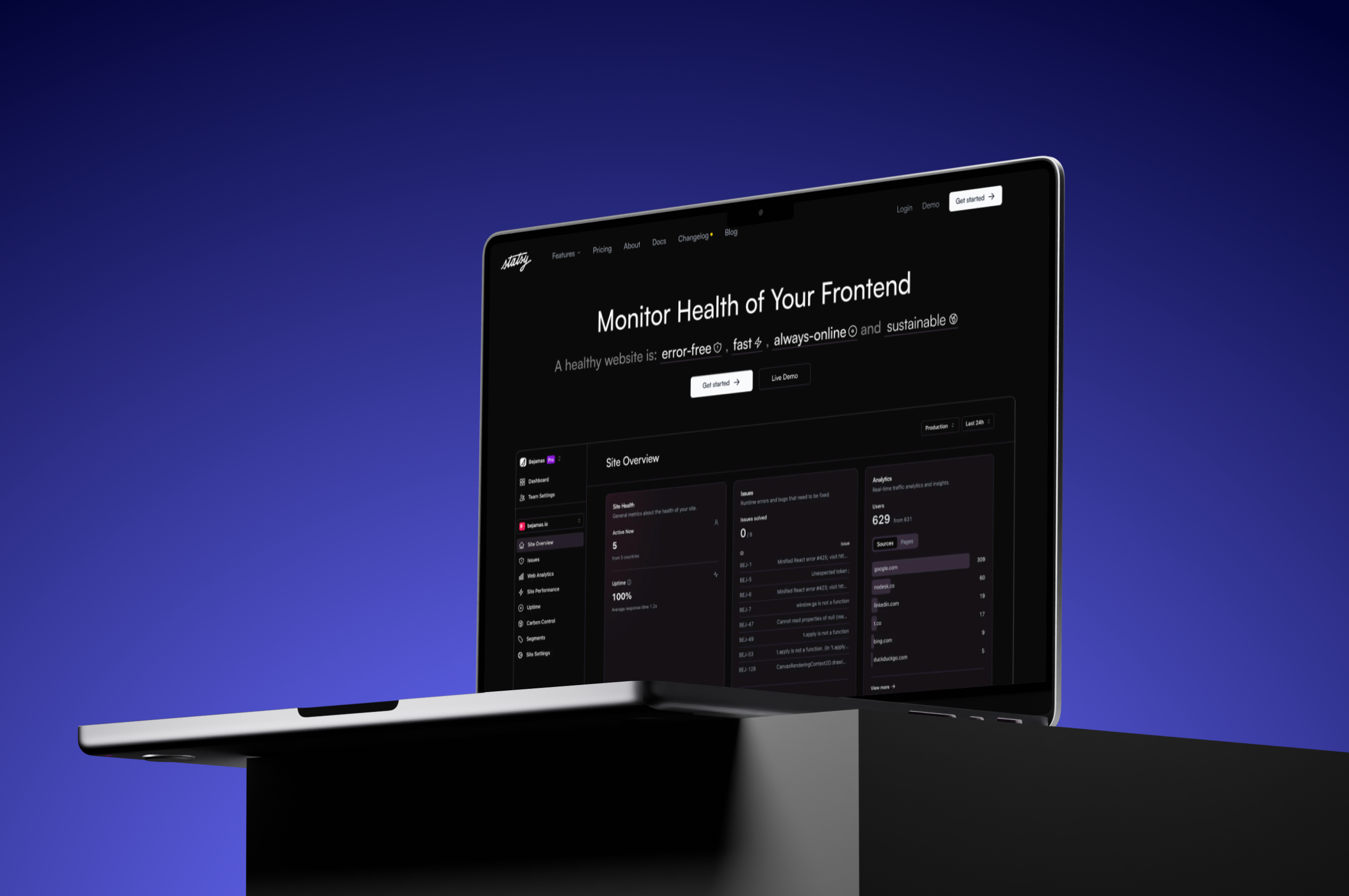 Statsy - Website analytics bento charts components gradients homepage linechart performance statistics statsy tools ui website