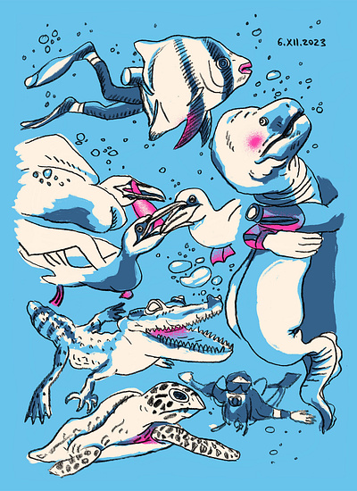 Underwater (Part 1) 2d adobe photoshop animals digital illustration procreate sea sketch