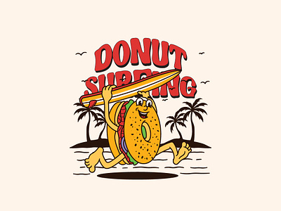 Donut Surfing bran identity brand branding cartoon character classic cute design dessert donut graphic design illustration logo mascot old style retro sea snack vector vintage