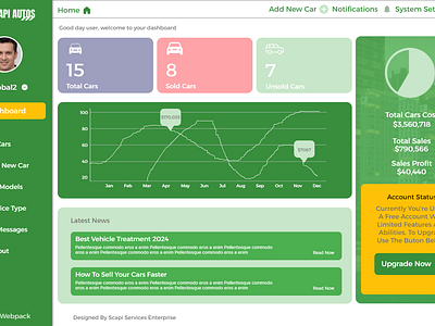 Scapi Autos: A car dealer listing platform dashboard UI design 3d animation branding car dealer car sales mobile app dashboard dashboard design graphic design motion graphics ui user dashboard website wireframe