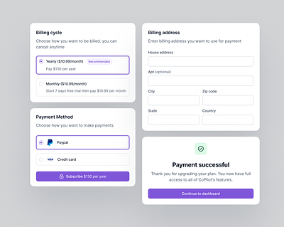 Billing modal billing information cards modal modals payment method payment success payments popup popups pro product design ui