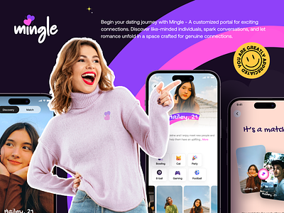 Mingle - A Dating App Branding Design app branding codiant dating dating app design development graphic design illustration networking app social app software tinder typography ui ux