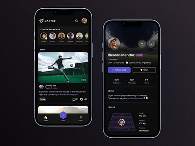 Daryse — brand new social network for football players android app football ios mobile soccer sport ui ux