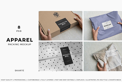 Apparel Packaging Branding Mockup box mailing mock up packaging mockup packing paper pattern postal print sunflower tape tissue