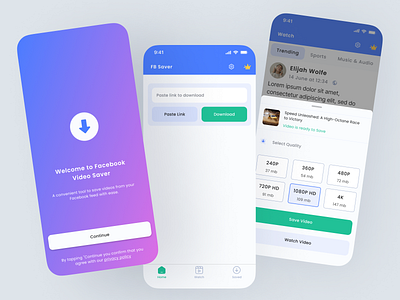 Facebook Video Downloader App: Capture, Save, Enjoy! 🚀🎥 1080p 720p blue and green blue ui explore facebook facebook redesign facebook video downloader how to use splash screen trend video downloader