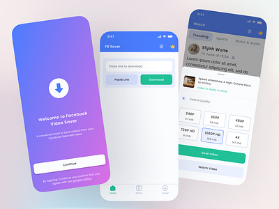 Facebook Video Downloader App: Capture, Save, Enjoy! 🚀🎥 1080p 720p blue and green blue ui explore facebook facebook redesign facebook video downloader how to use splash screen trend video downloader