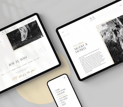 Classic Minimal Wedding Website - Our Story page black white design etsy gold minimal rsvp template ui ux web website wedding wedding website
