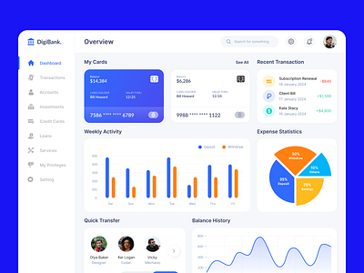 DigiBank Banking Dashboard admin admin panel app banking charts dashboard design figma finance graphs stats ui ux web dashboard