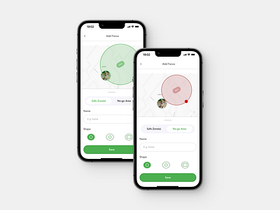PawPath-Safe zone/No-go Area feature for Pets app design pet tracker ui ux