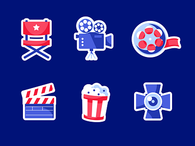 Movie Illustration🍿 blue cinema clip film icon illustration movie multimedia popcorn projector red set ticket