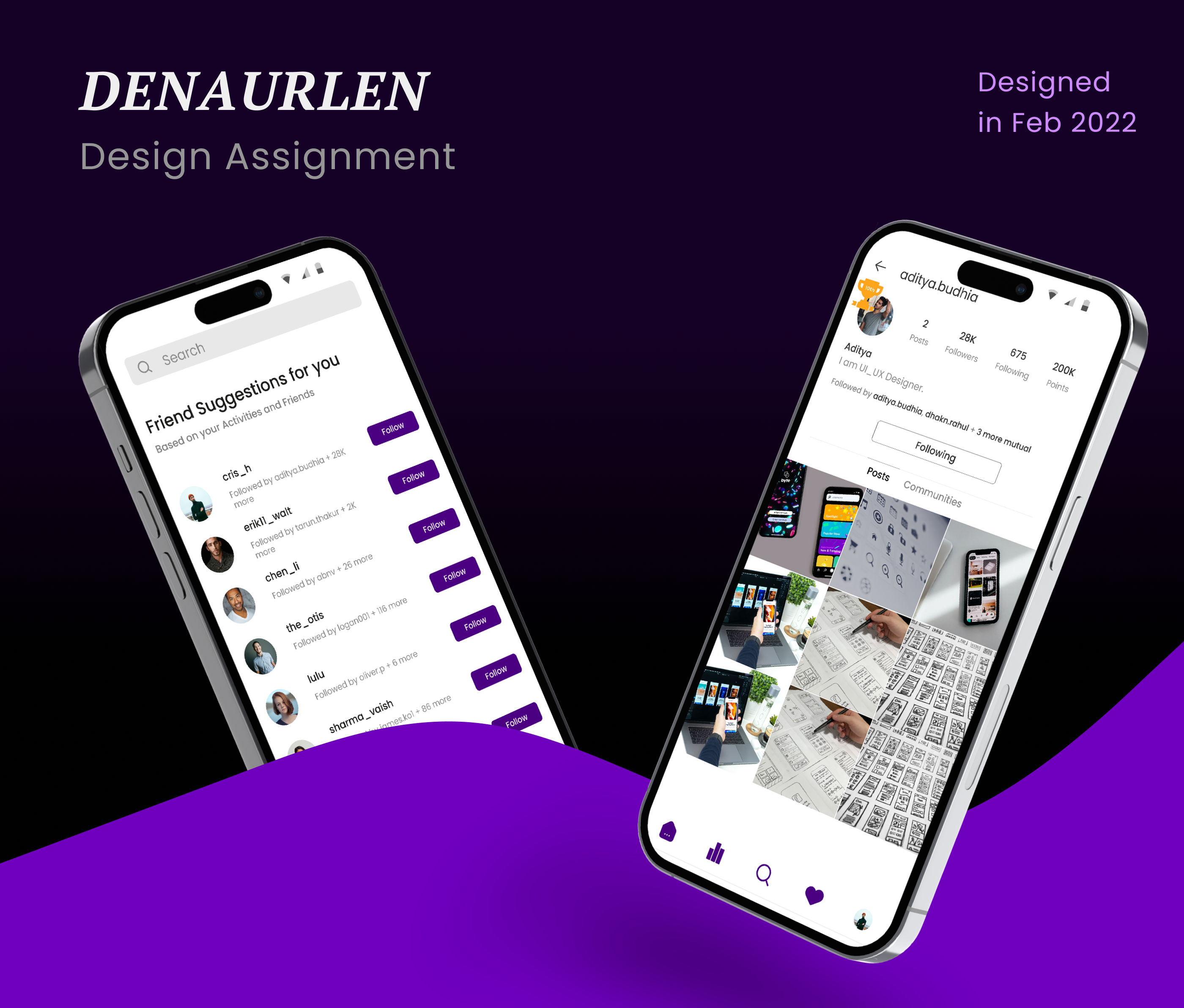 Concept: Social Media App designs app design design design assignment figma friends suggestion screen gamified social media indigo interface design landing page design mobile design product design profile screen design purple social media design ui ui design ui ux ux design website design wireframe