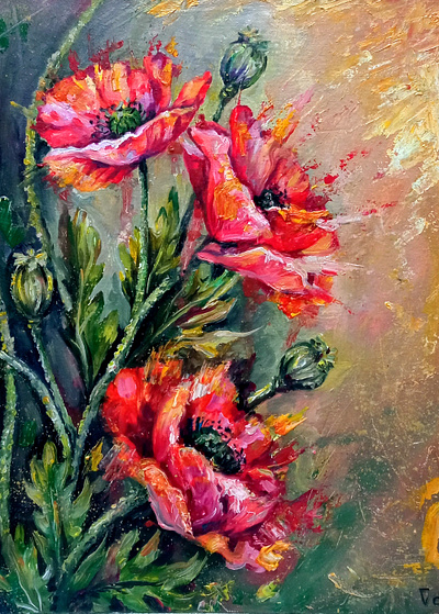 Red Poppies Flower: Floral Original Oil Painting, Ukraine Art art flower hand painted oil paint painting poppies style ukraine
