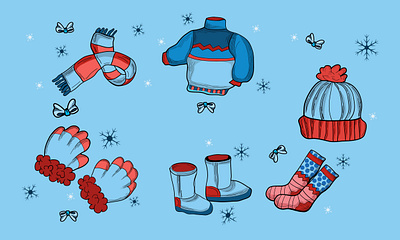 Hand Drawn Winter Cloths Vector Illustration branding clip art cute graphic design graphic poster hand drawn illustration poster vector winter