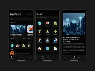 News App - Ui Design app app design app ui article article app clean dark mode dark mode ui dark ui design minimal modern news news app ui