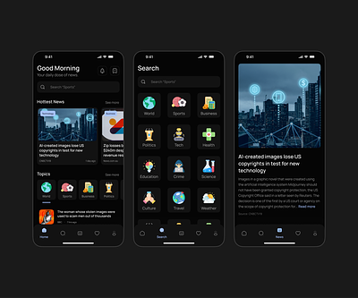 News App - Ui Design app app design app ui article article app clean dark mode dark mode ui dark ui design minimal modern news news app ui