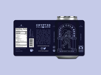 Cryptid Cold Brew Can Label Design (Bigfoot Black) bigfoot branding canlabel coffeepackaging cryptid design graphic design illustration logo mockup packaging packagingdesign