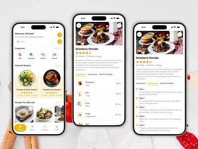 Recipe Tutorial Mobile App Design chef design food mobile mobile app recipe recipe tutorial ui uxux